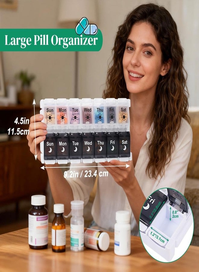 Shintop Pill Organizer 2 Times a Day, Easy Fill Weekly Pill Box Am Pm Push Button Pill Container 7 Day Medicine Organizer for Vitamins Supplements （Black&White） - Image 2